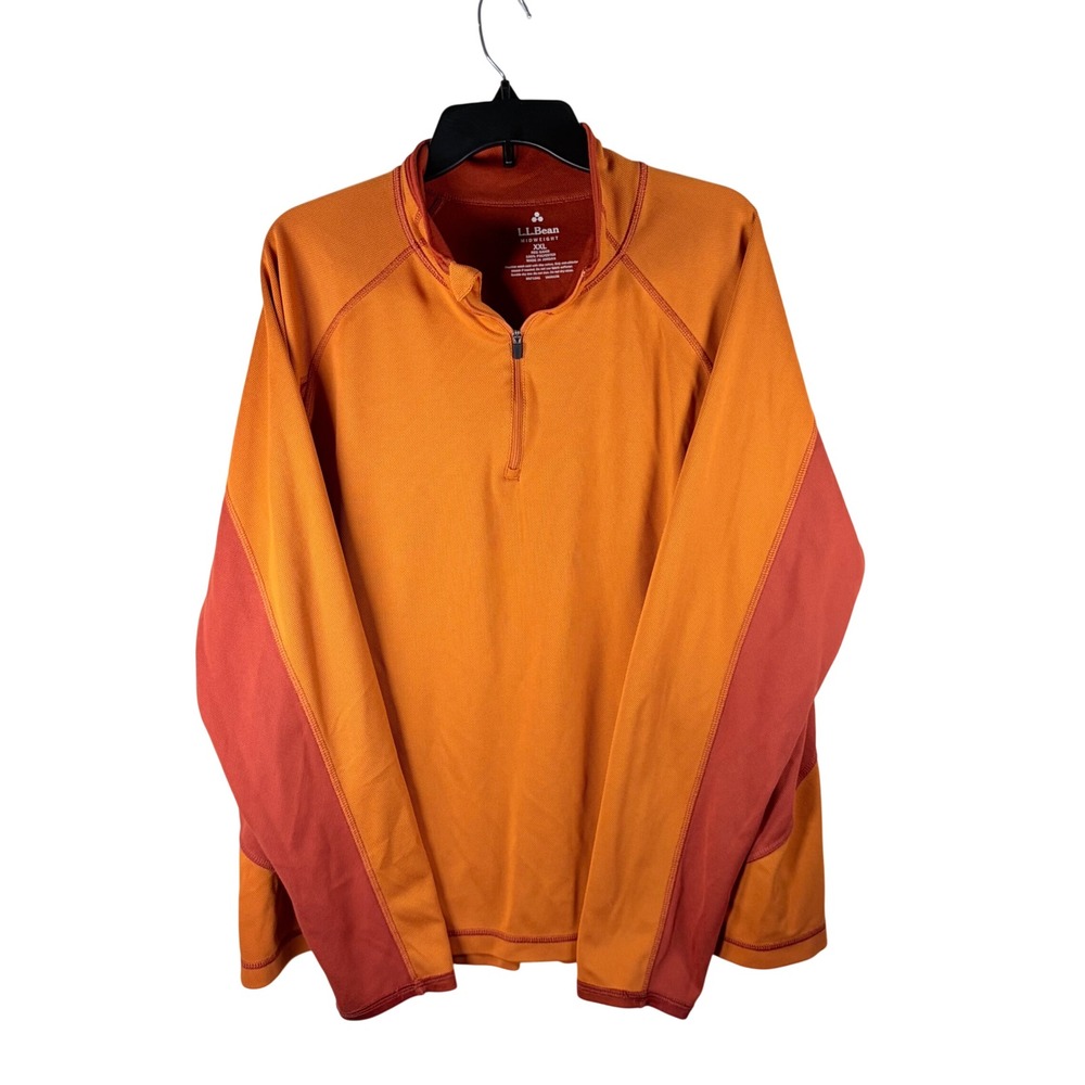 LL Bean Midweight Half Zip Baselayer Pullover Shirt Orange Colorblock Mens XXL